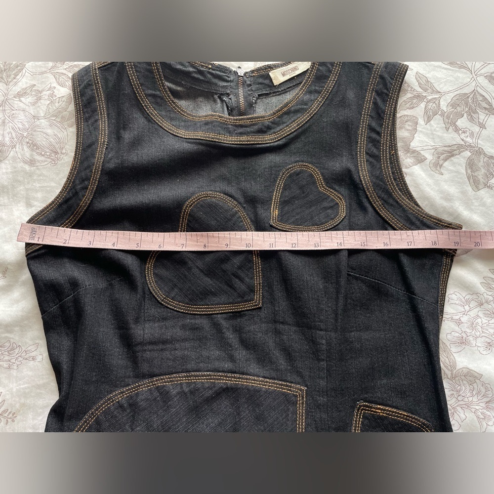 Vintage Moschino Jeans Denim Heart Patchwork Mini Dress 10 70s 80s Classic Retro - Picture 12 of 14